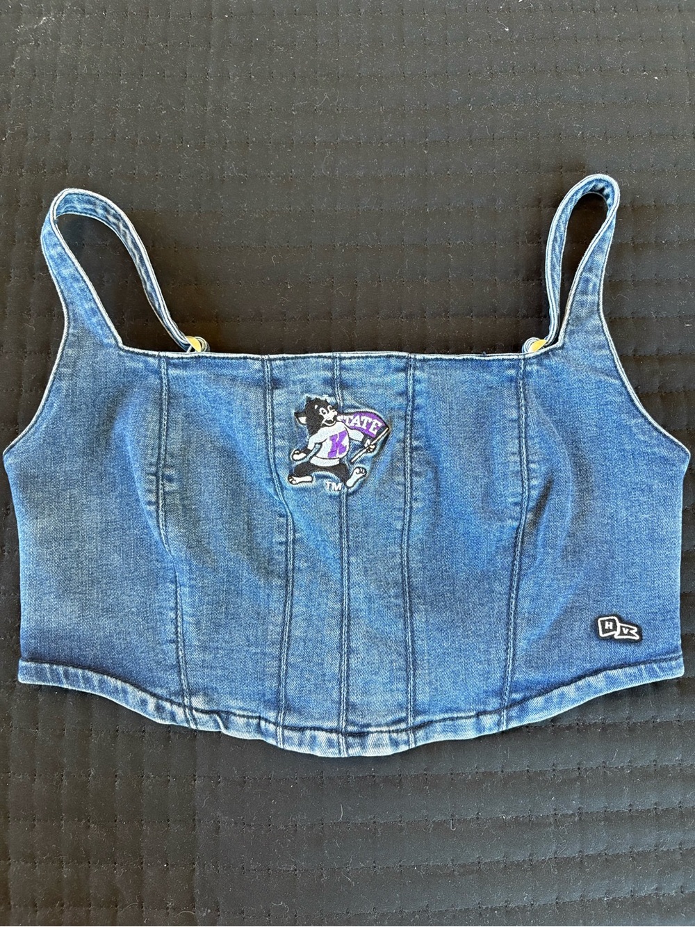 Denim Crop Tank Top with Kansas State Wildcat